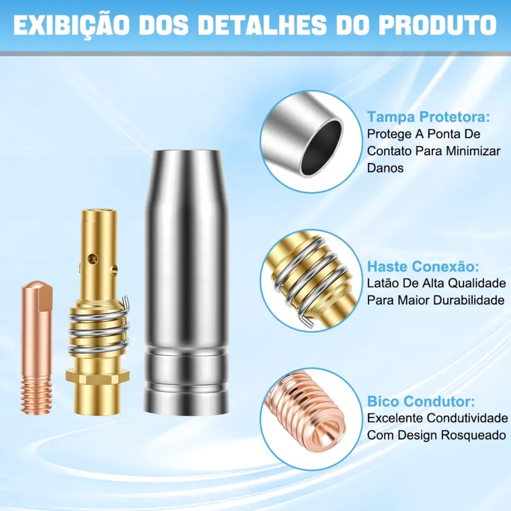 Kit Com 5 Bico De Contato 2 Bocal E 4 Difusor C/mola Tocha