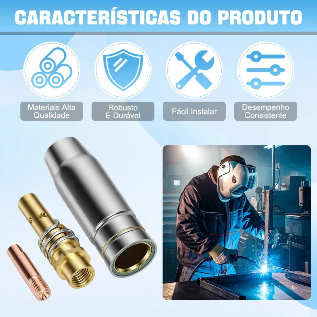 Kit Com 5 Bico De Contato 2 Bocal E 4 Difusor C/mola Tocha