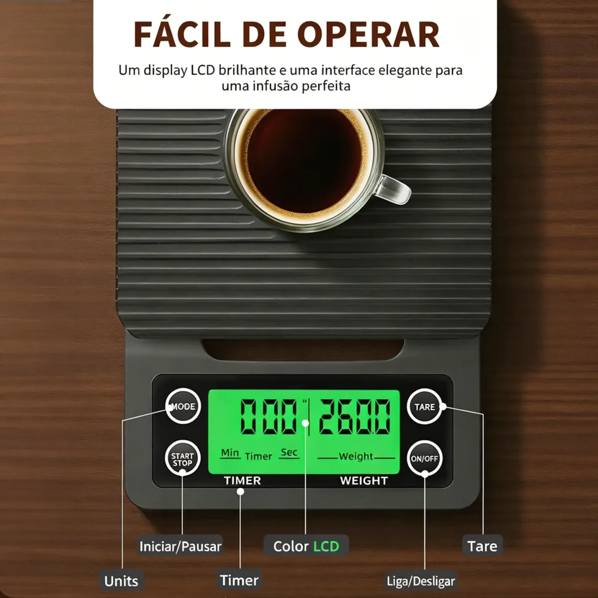 Balança Digital Café Grão 5kg 0.1g C/ Cronômetro P/ Barista