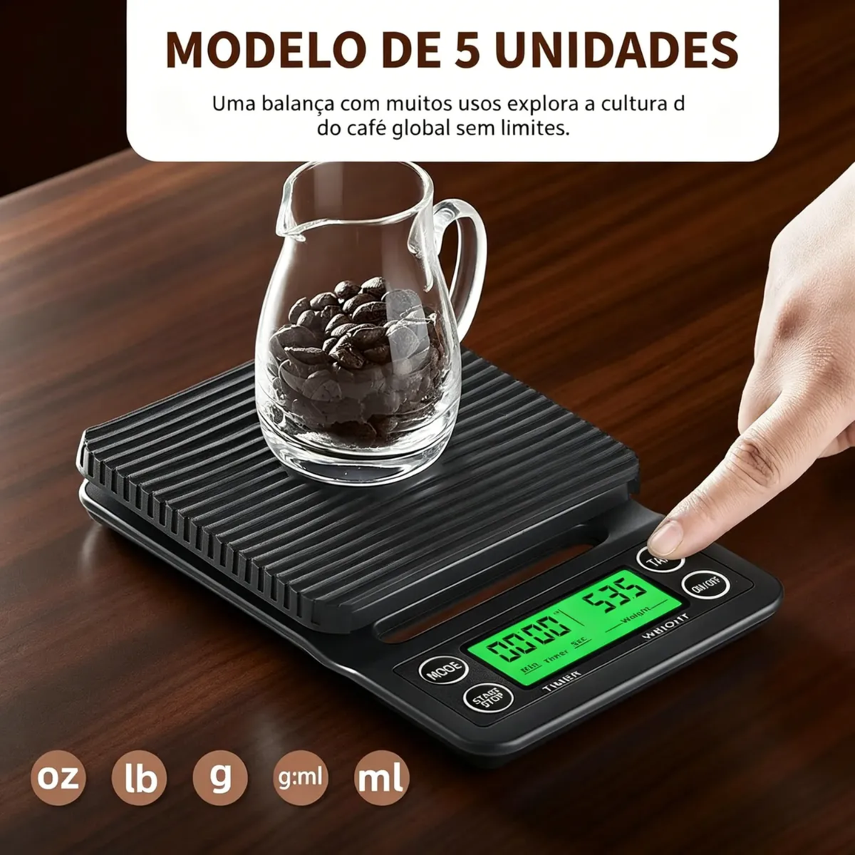 Balança Digital Café Grão 5kg 0.1g C/ Cronômetro P/ Barista