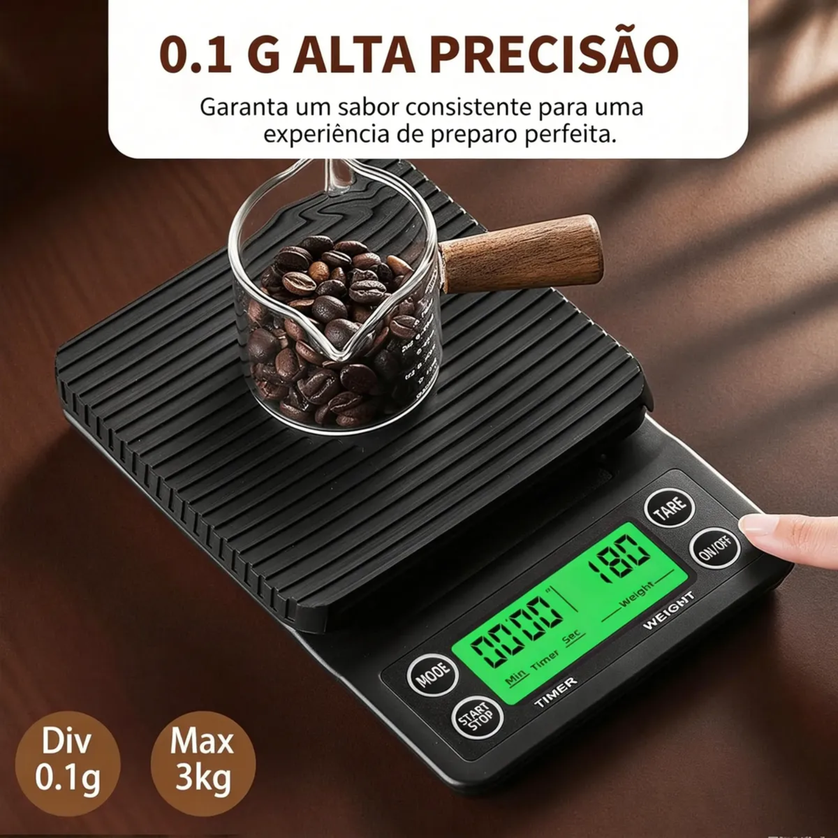 Balança Digital Café Grão 5kg 0.1g C/ Cronômetro P/ Barista
