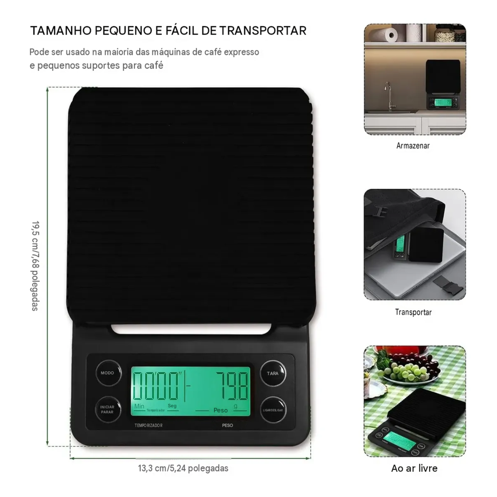 Balança Digital Café Grão 5kg 0.1g C/ Cronômetro P/ Barista