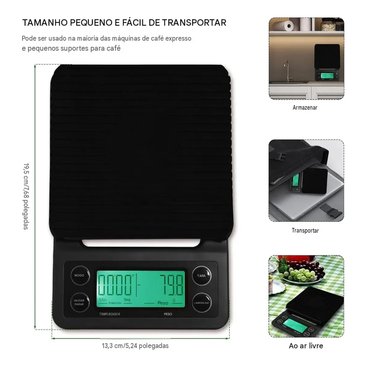 Balança Digital Café Grão 5kg 0.1g C/ Cronômetro P/ Barista