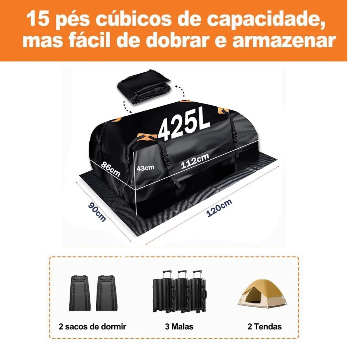 Bagageiro De Teto Maleiro Impermeável Viagem Mala Dobrável