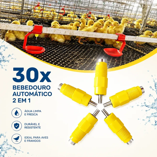 30 Unid Bebedouro Automático Tipo Niple Amarelo Para Aves