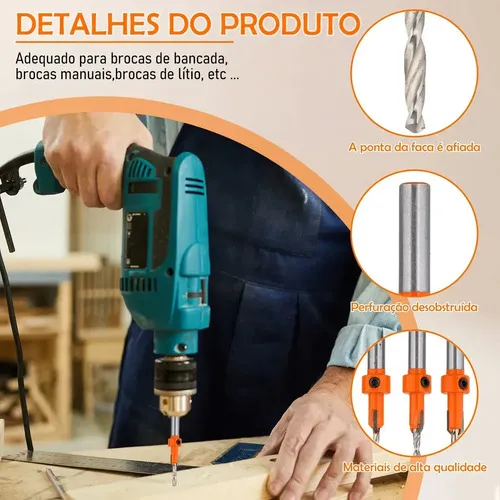 Kit 3 Broca Com Escareador 28mm X 8mm Para Rebaixo Madeira