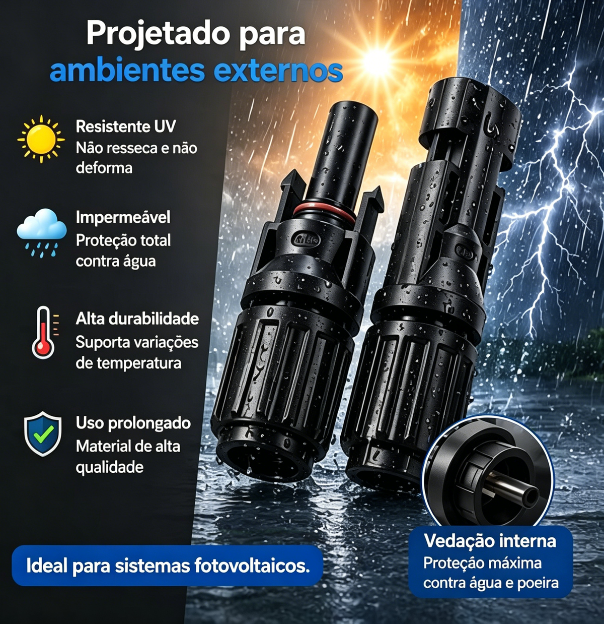 Conector Mc4 Para Painel Solar Fotovoltaico 10 Pares