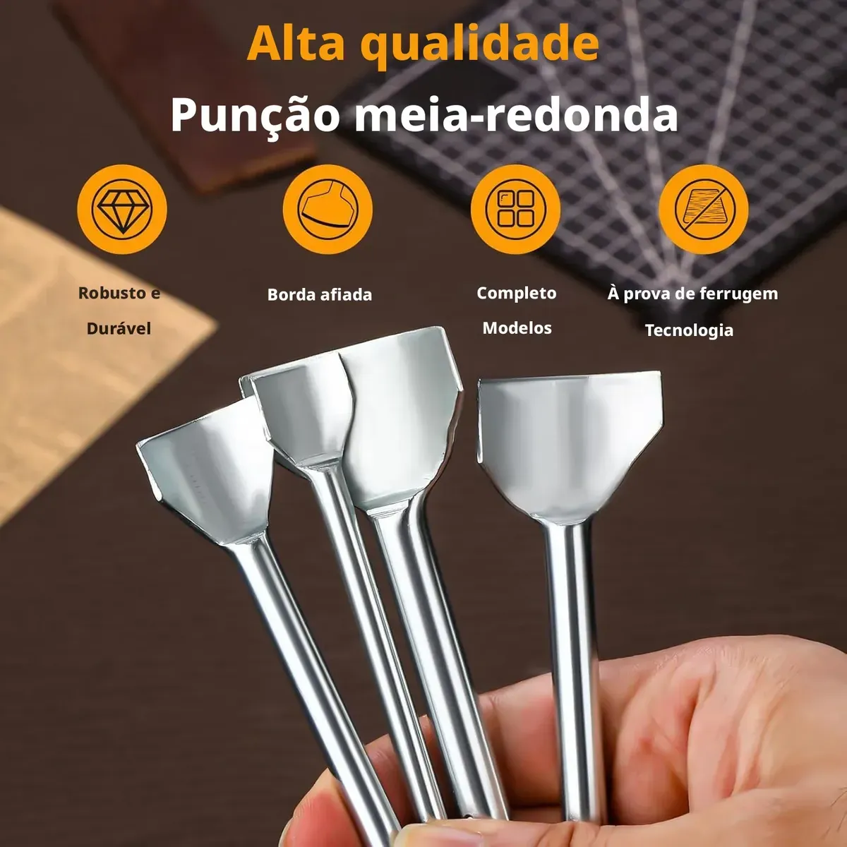 Kit 5 Cortador Vazador Meia Lua Semicírculo Couro Cintos
