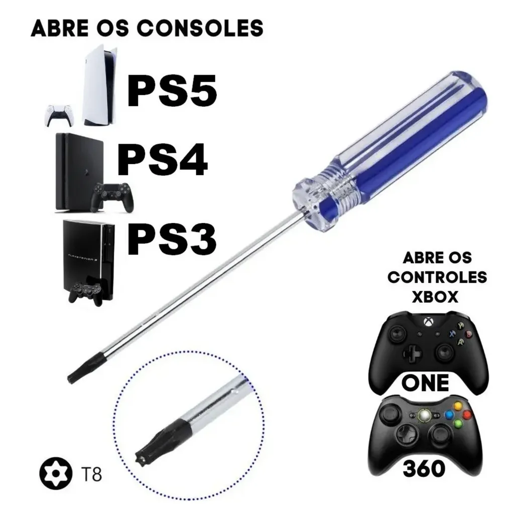 12 Chave T8 C/ Furo Abrir Ps5 Ps4 Ps3 Xbox 360 One Controles