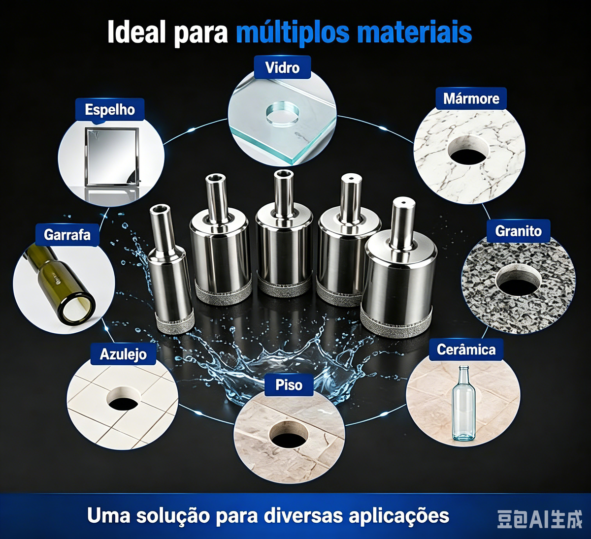6 Brocas Serra Copo Diamantada18-30mm Para Porcelanato Vidro