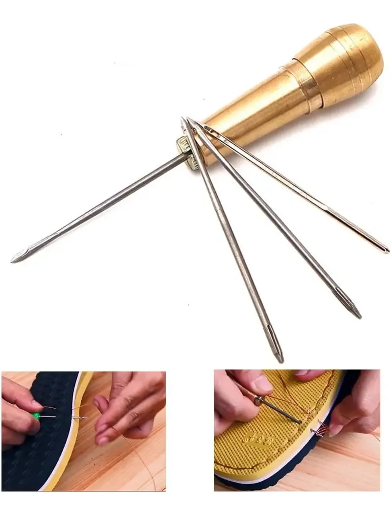 Kit Agulha Costura Manual Para Conserto Couro De Sapateiro