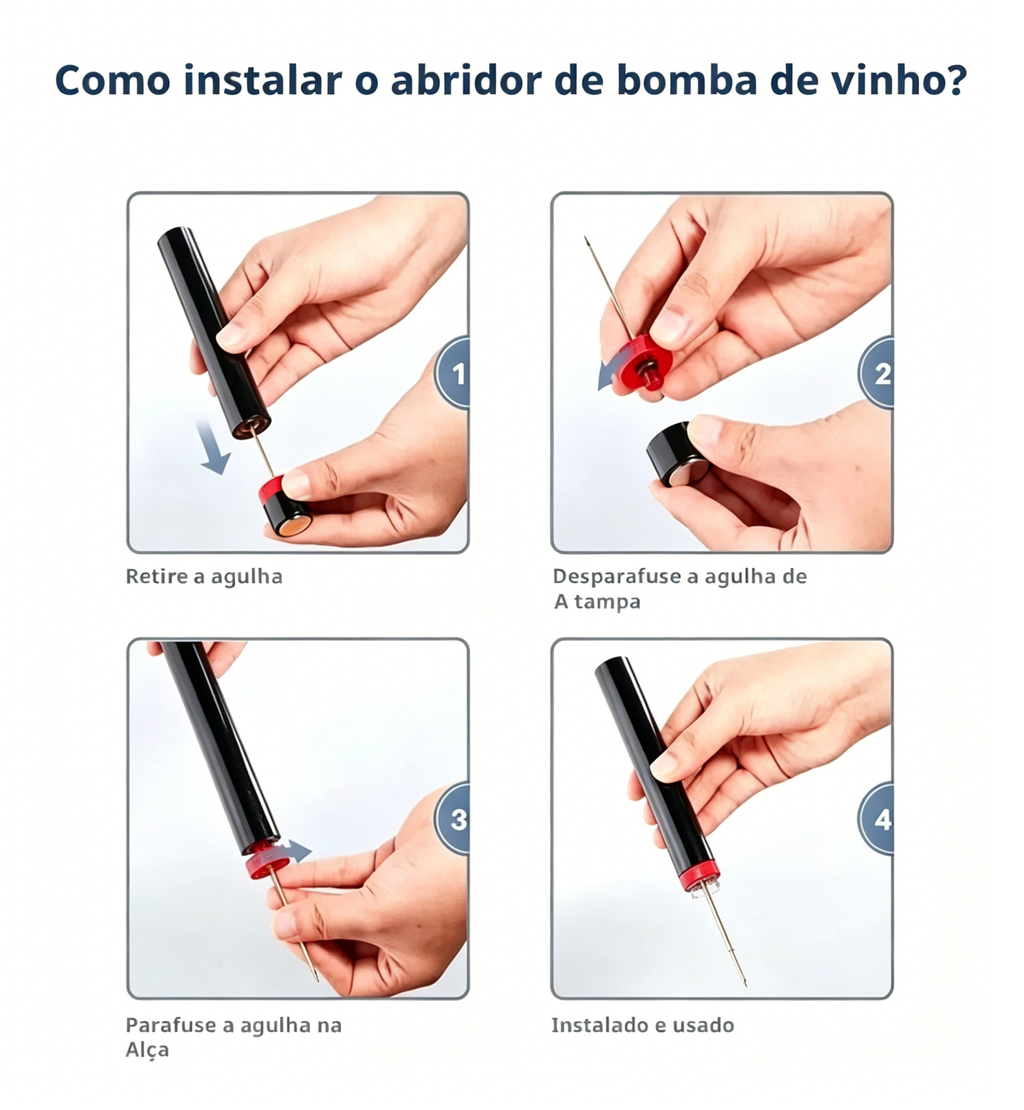 Saca Rolha Abridor Vinho Pneumático Bomba Ar Pressão Agulha