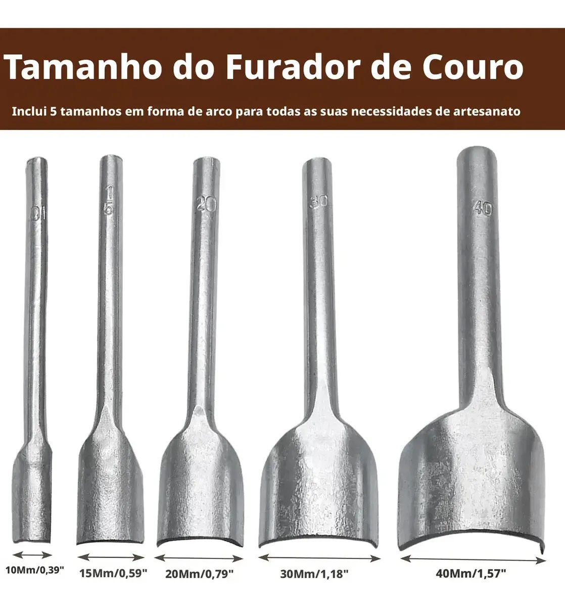 Kit 5 Cortador Vazador Meia Lua Semicírculo Couro Cintos