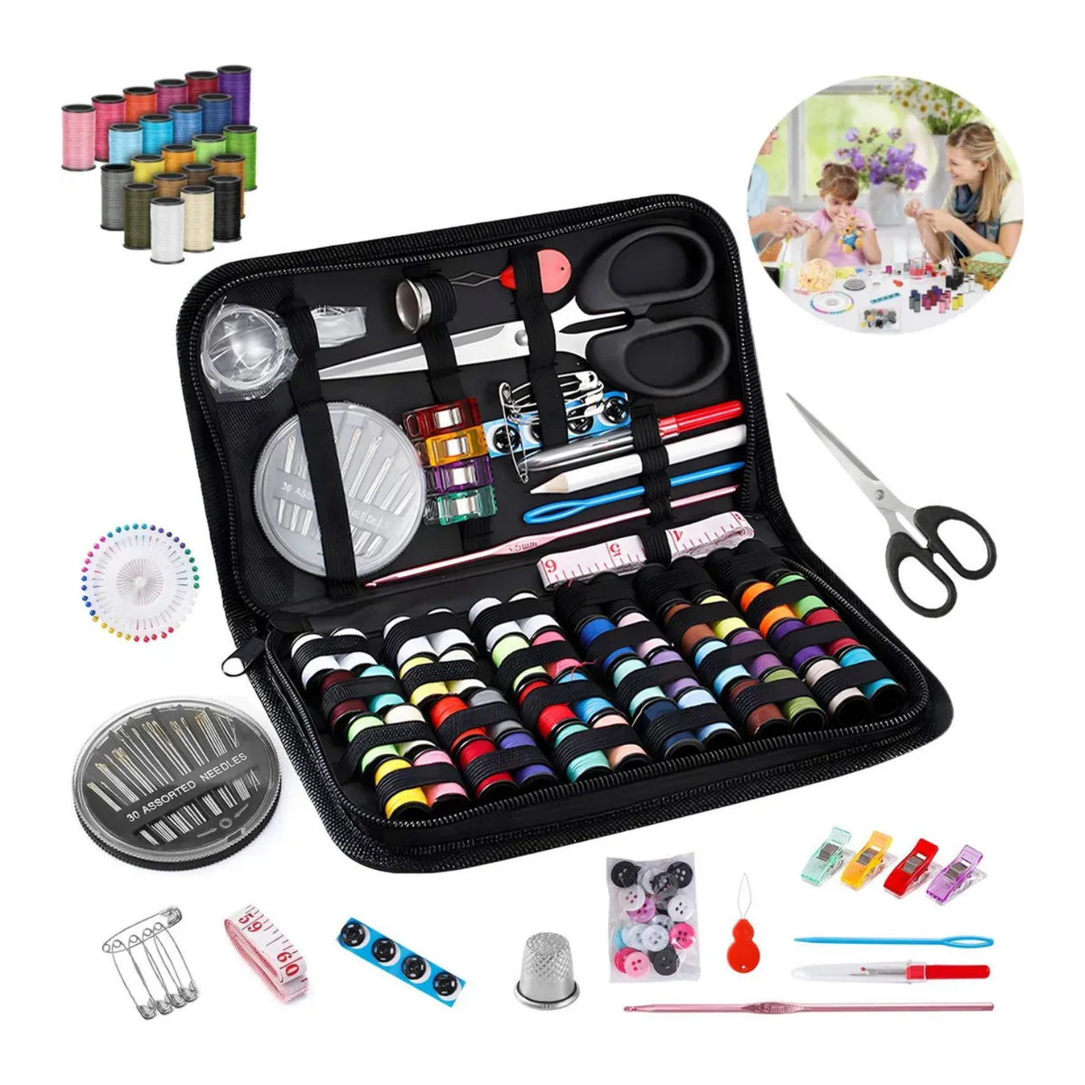 Kit 172 Pcs Costura Rápido Estojo Linhas Agulhas Alfinetes