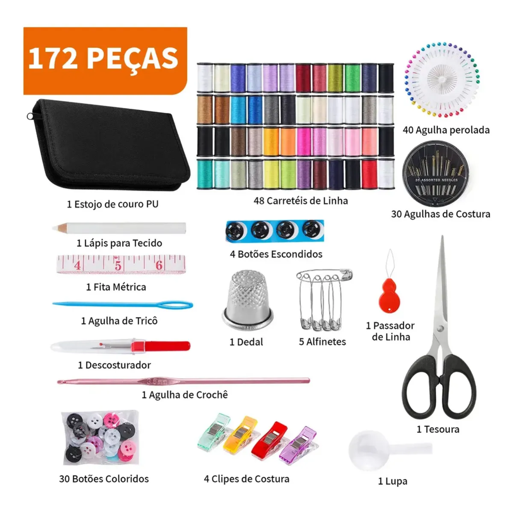 Kit 172 Pcs Costura Rápido Estojo Linhas Agulhas Alfinetes