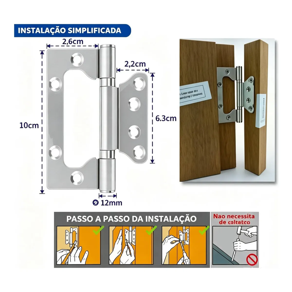 Kit 15 Peças Dobradiça Porta Sobrepor Aço Inox 4x3 Escovado