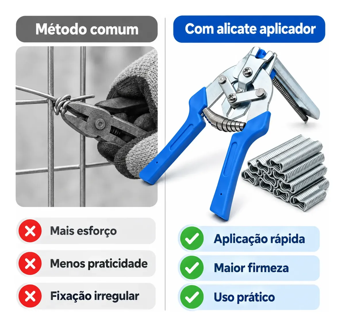 Alicate Aplicador De Grampo Fixar Telas Cercas Arames Gaiola