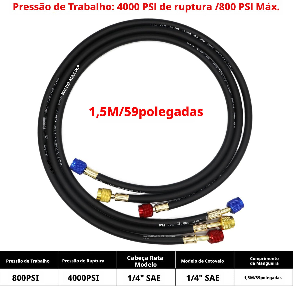Conjunto Mangueira Manifold 150cm Preta Premium 1/4 R410a