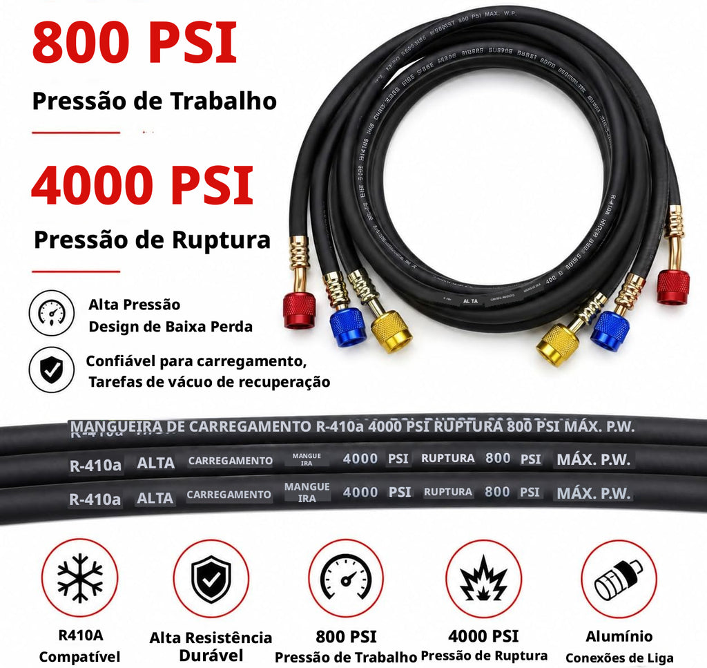 Conjunto Mangueira Manifold 150cm Preta Premium 1/4 R410a