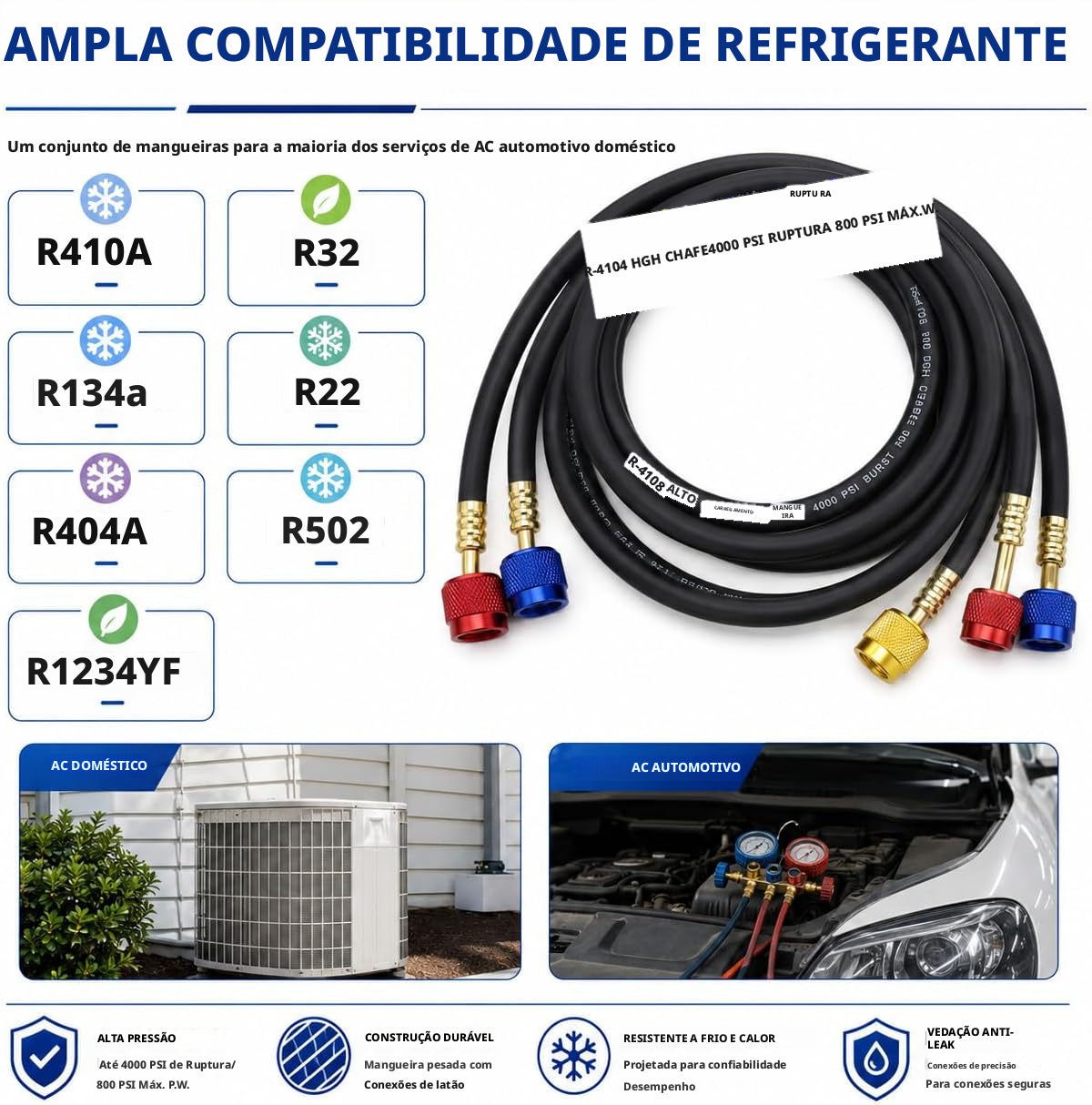 Conjunto Mangueira Manifold 150cm Preta Premium 1/4 R410a
