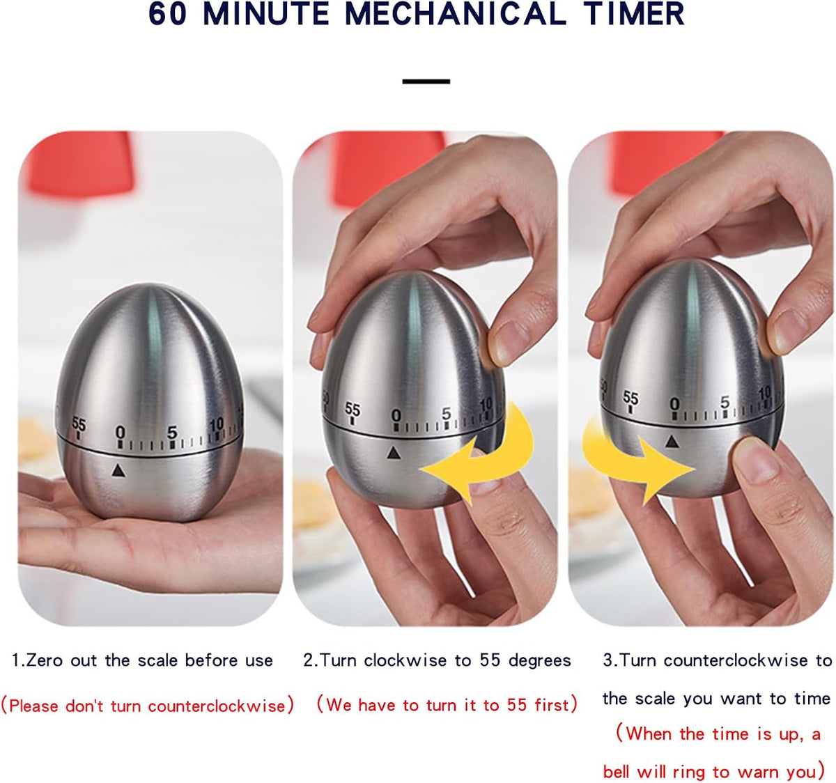 Timer Temporizador Contador Cozinha Formato Ovo Prata