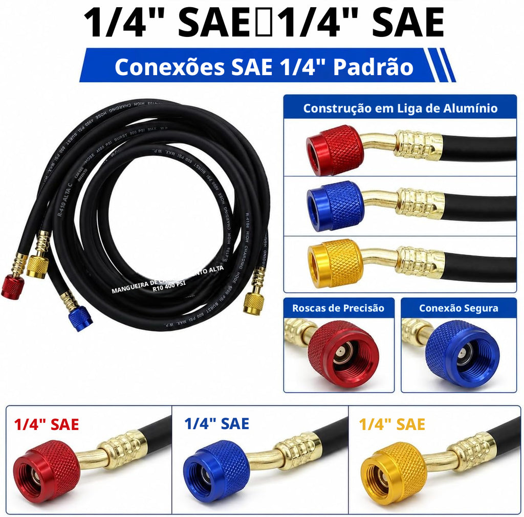 Conjunto Mangueira Manifold 150cm Preta Premium 1/4 R410a