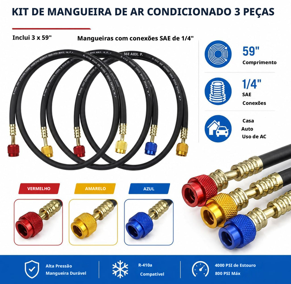 Conjunto Mangueira Manifold 150cm Preta Premium 1/4 R410a