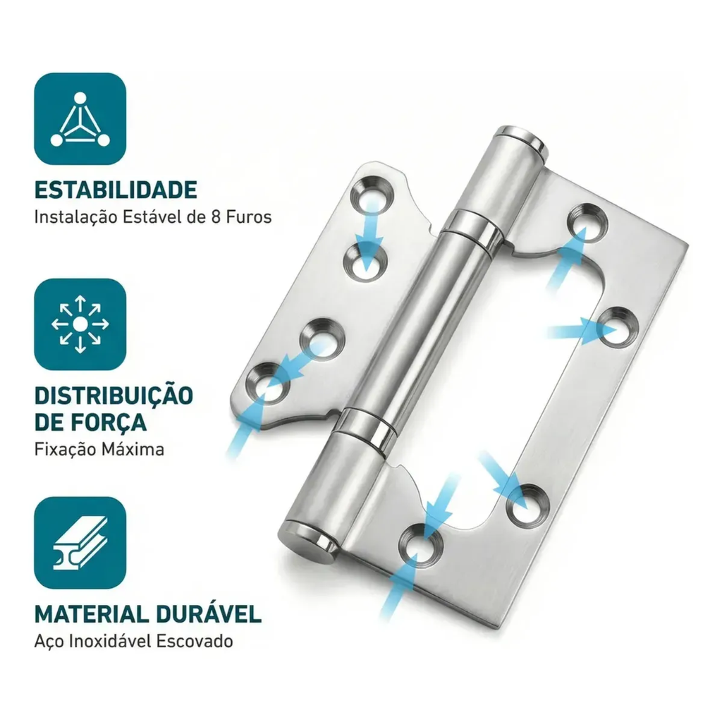 Kit 15 Peças Dobradiça Porta Sobrepor Aço Inox 4x3 Escovado