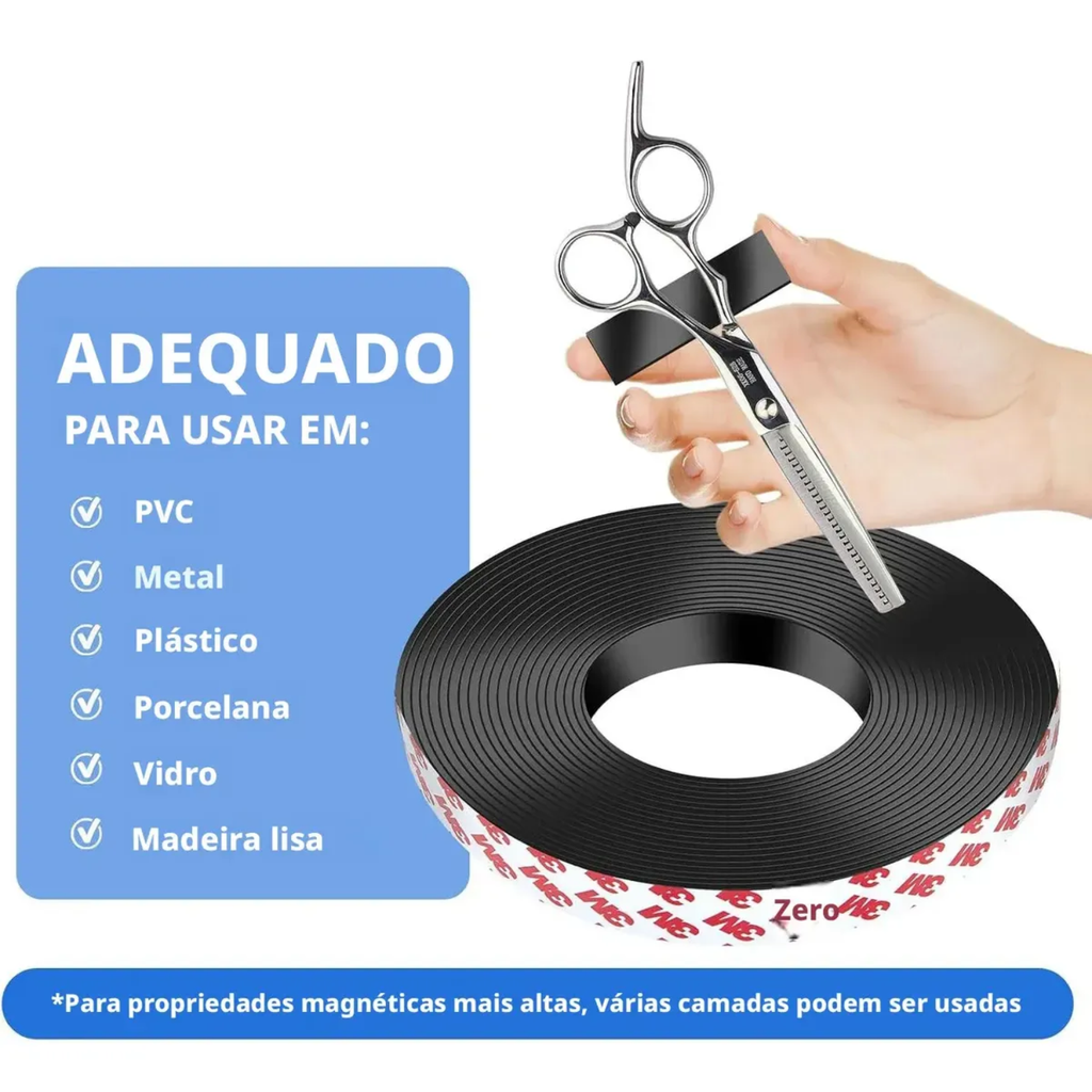 Perfil Magnético Adesivo 3M Fita Imã Flexível 15x2mm 3 Mts