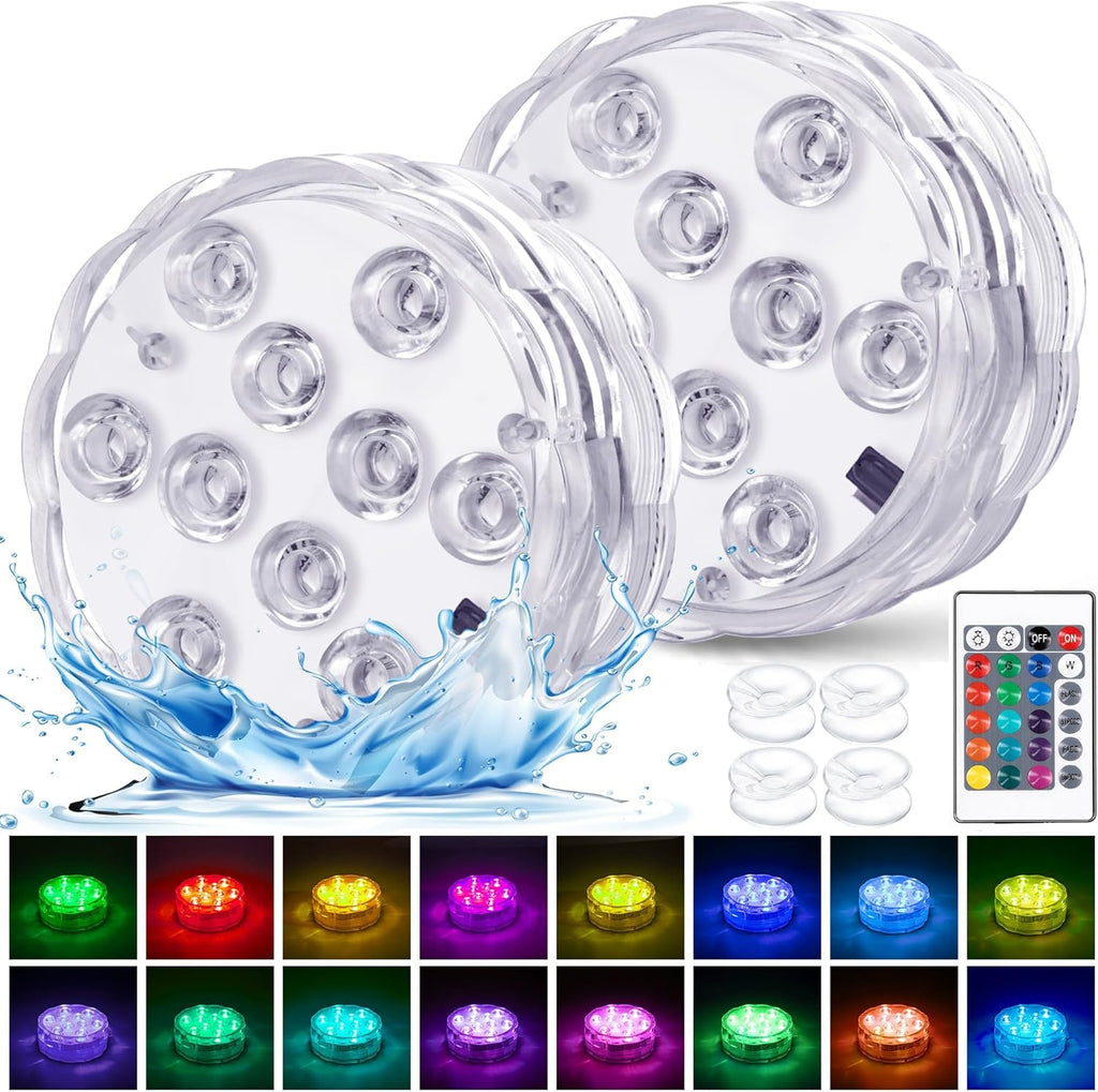 Kit 2 Luz Led Piscina Rgb Controle Remoto Pilha Ventosa