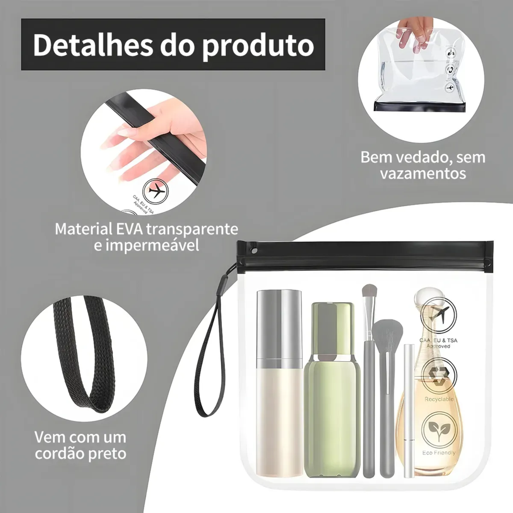 Kit 10 Sacos Ziplock Viagem 20x20 Internacional Transparente