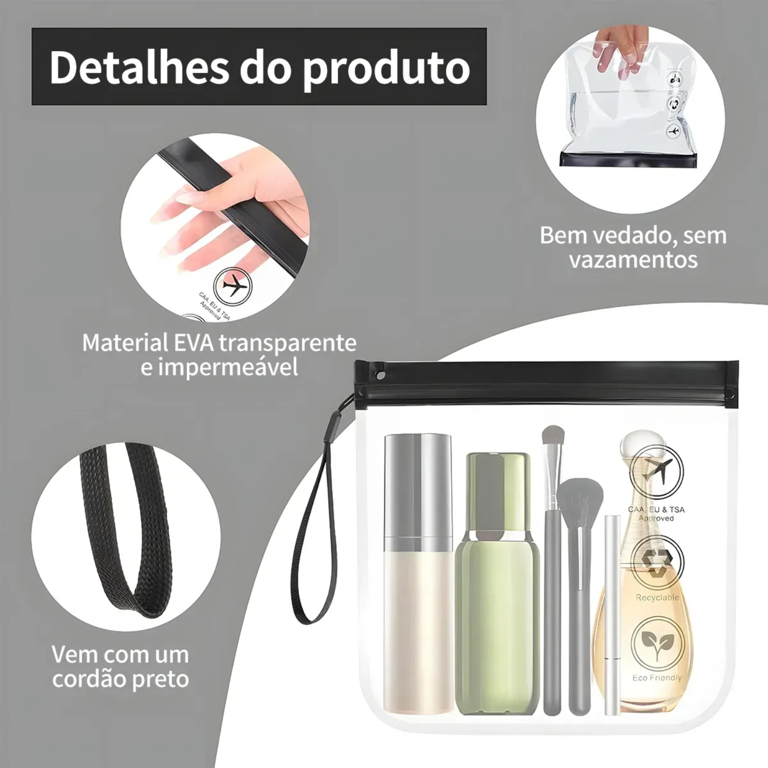 Kit 10 Sacos Ziplock Viagem 20x20 Internacional Transparente