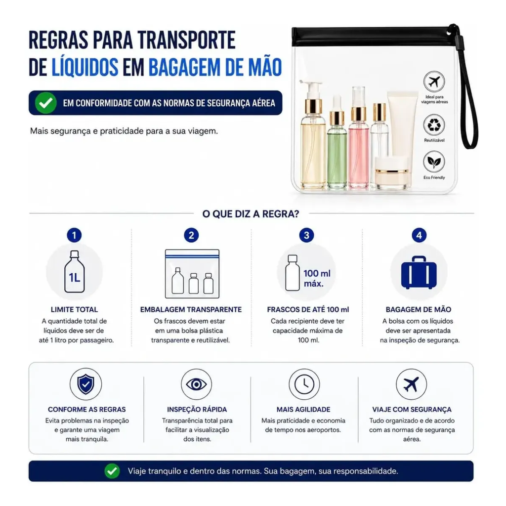 Kit 10 Sacos Ziplock Viagem 20x20 Internacional Transparente