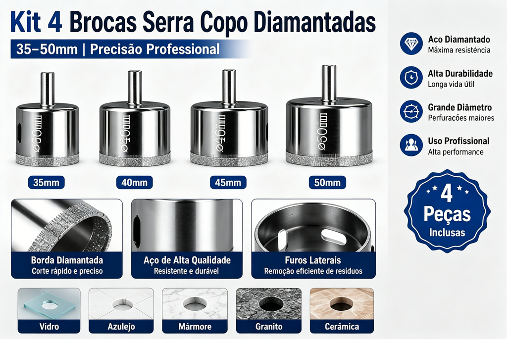 Broca Serra Copo Diamantada 35 40 45 50mm Alta Qualidade +nf