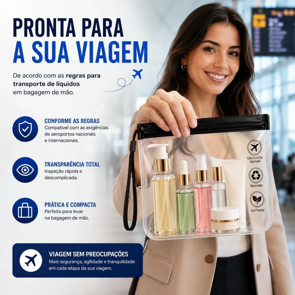 Kit 10 Sacos Ziplock Viagem 20x20 Internacional Transparente