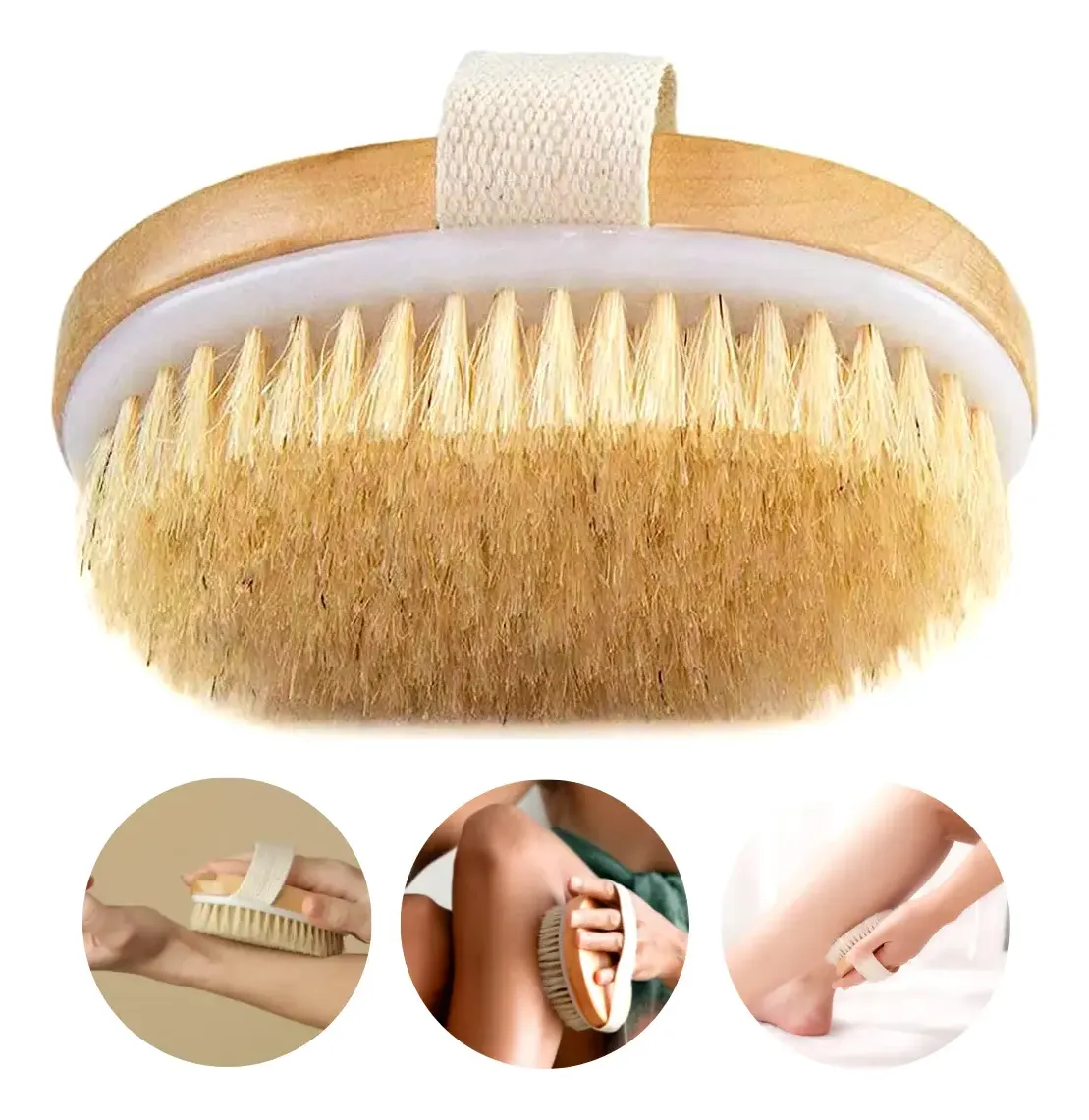 Escova Corporal Seca Com Cerdas Naturais Para Esfoliação Dry