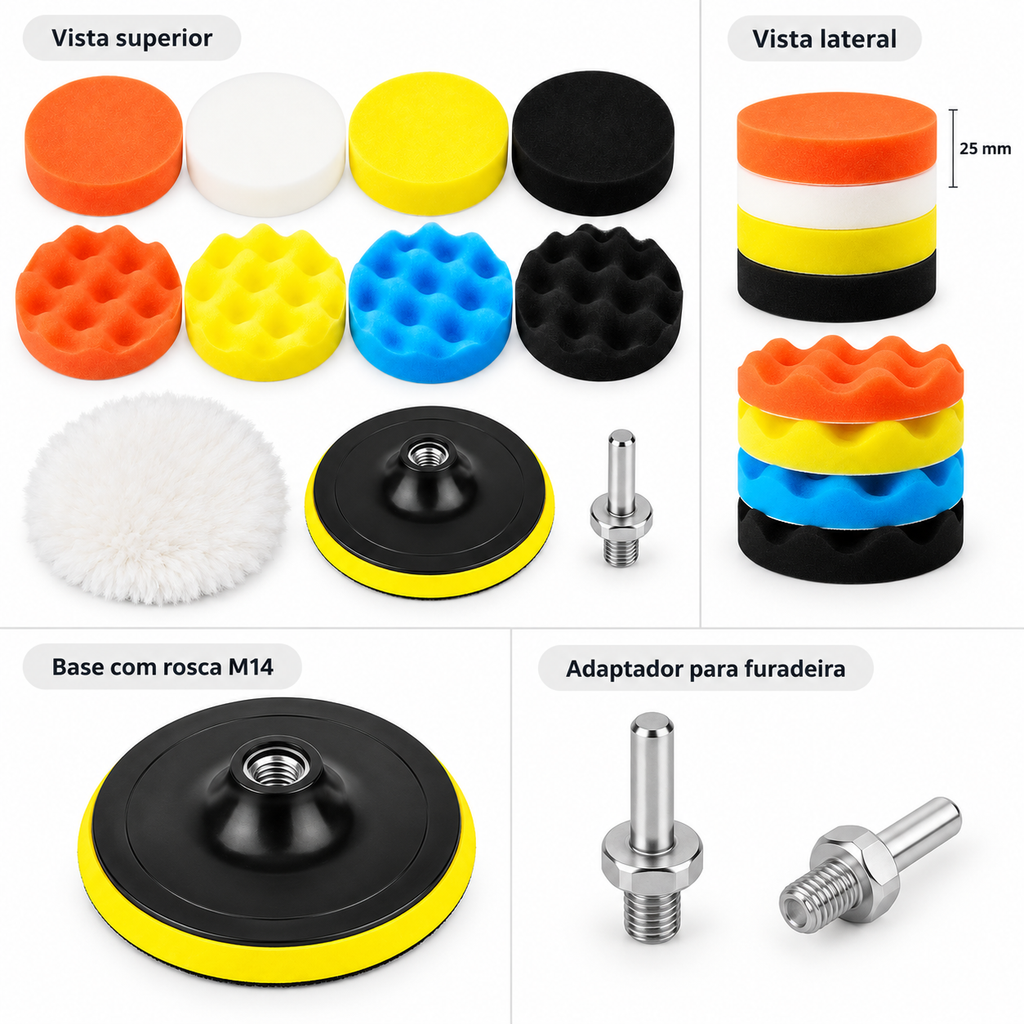 Kit Polimento 5 Polegadas Furadeira Adaptador Pad M14 11pçs