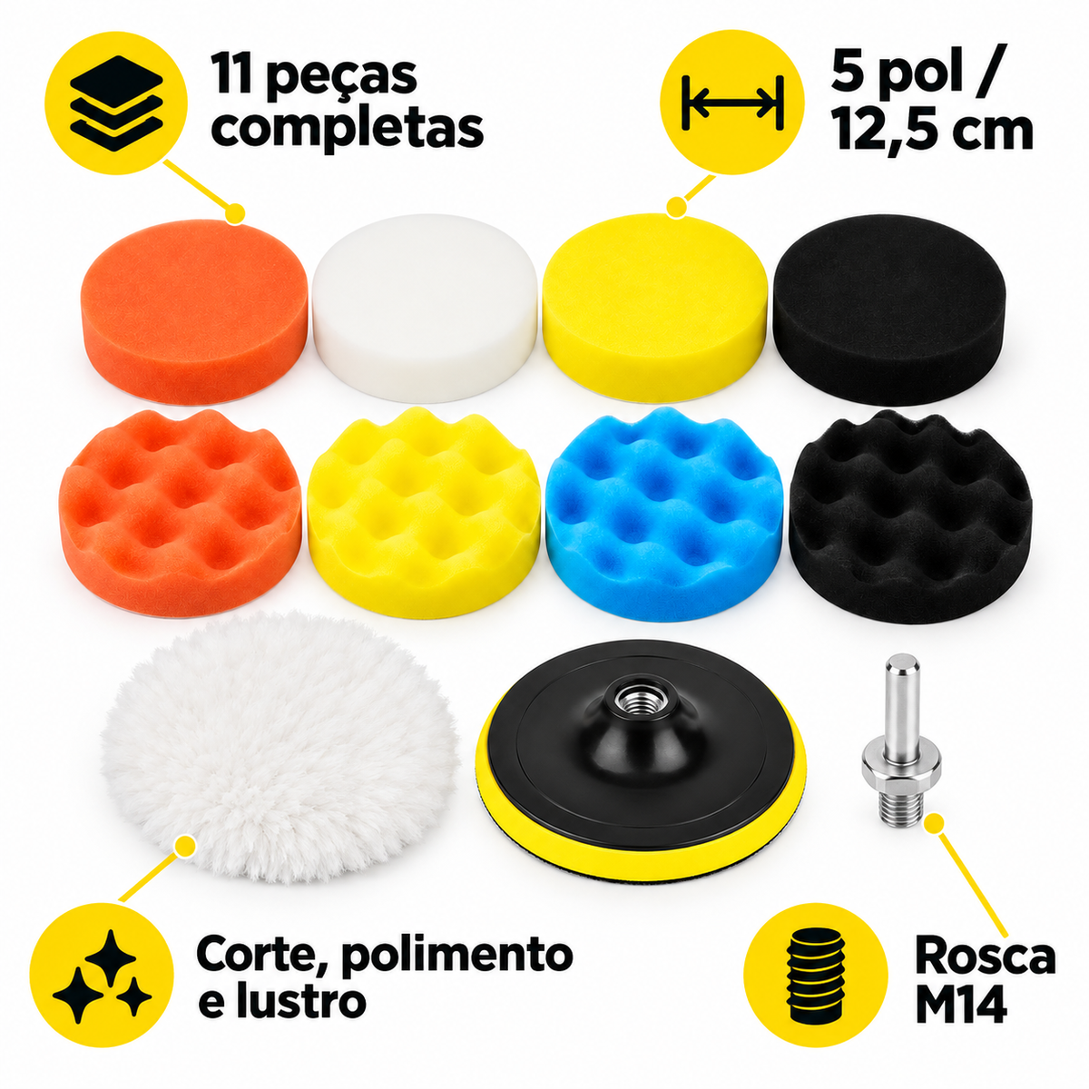 Kit Polimento 5 Polegadas Furadeira Adaptador Pad M14 11pçs