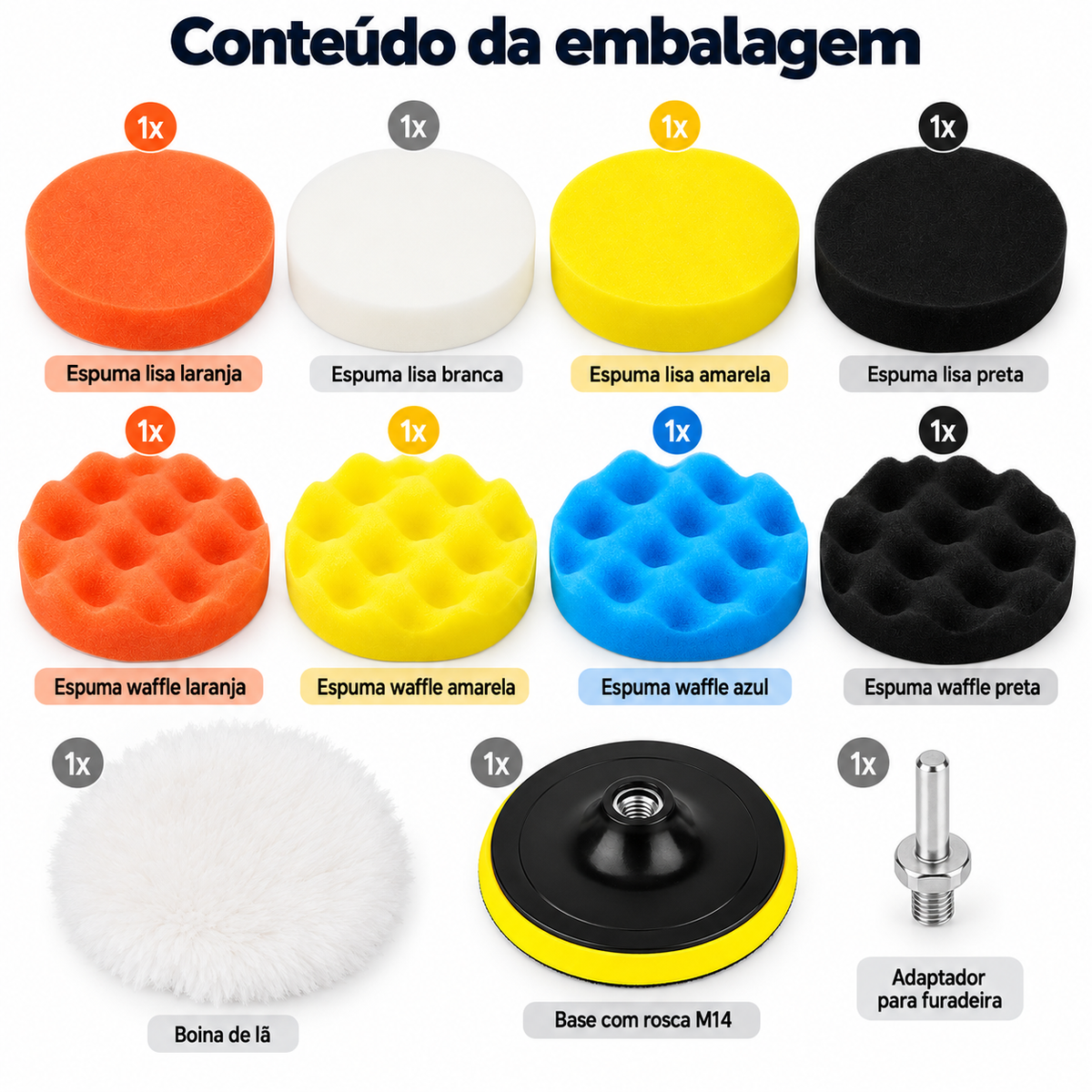 Kit Polimento 5 Polegadas Furadeira Adaptador Pad M14 11pçs