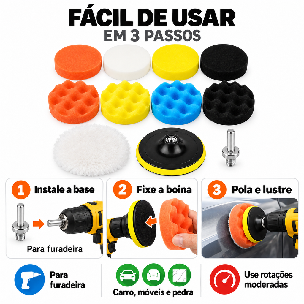 Kit Polimento 5 Polegadas Furadeira Adaptador Pad M14 11pçs
