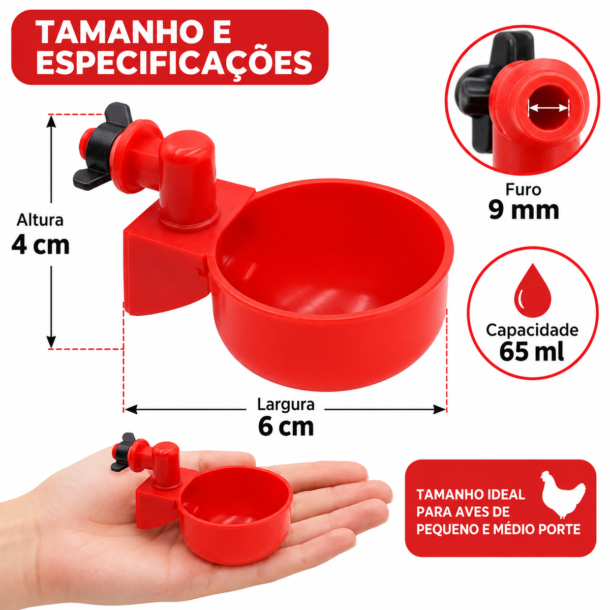 10 Peças Bebedor Automático Copo Copinho Frango Aves Galinhas