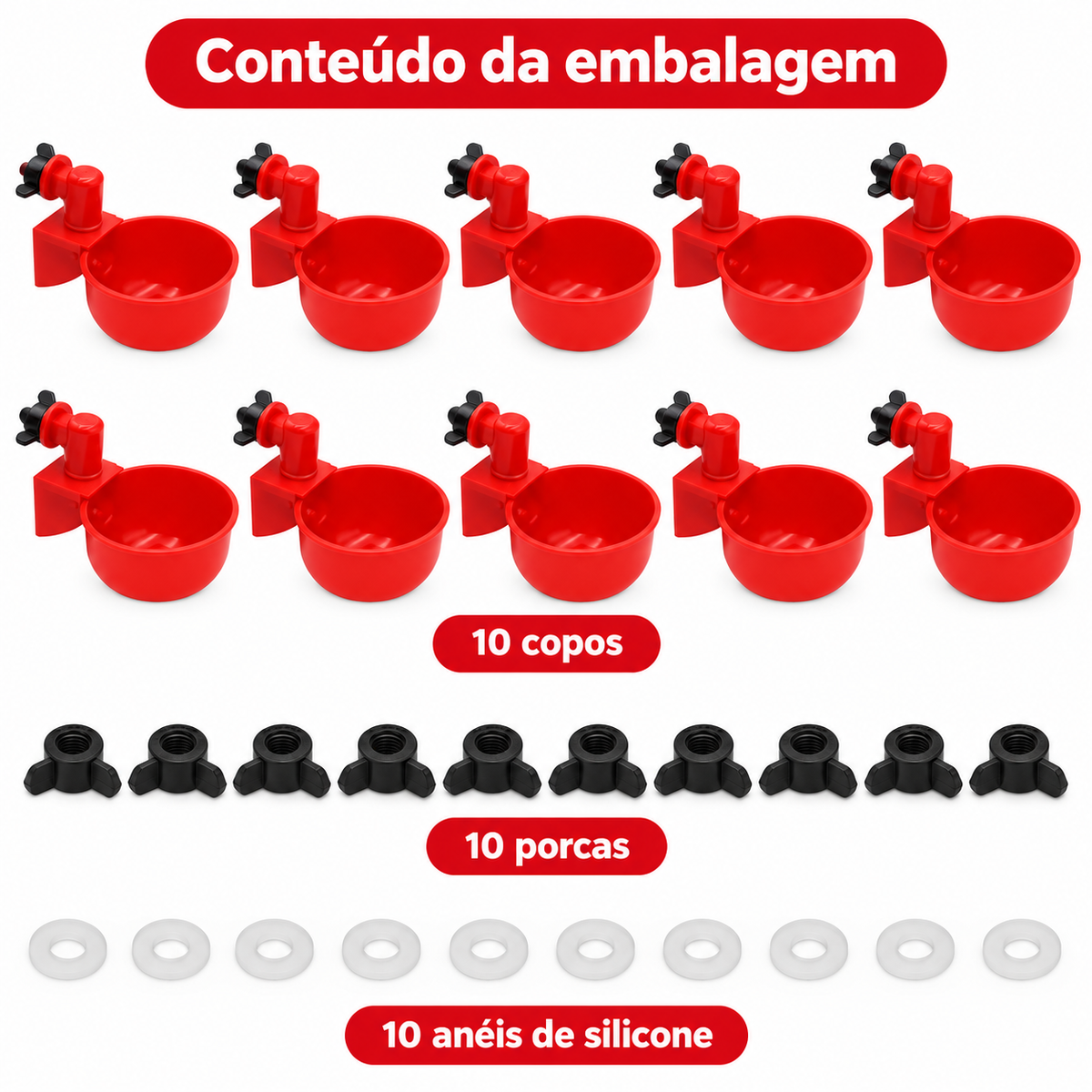 10 Peças Bebedor Automático Copo Copinho Frango Aves Galinhas