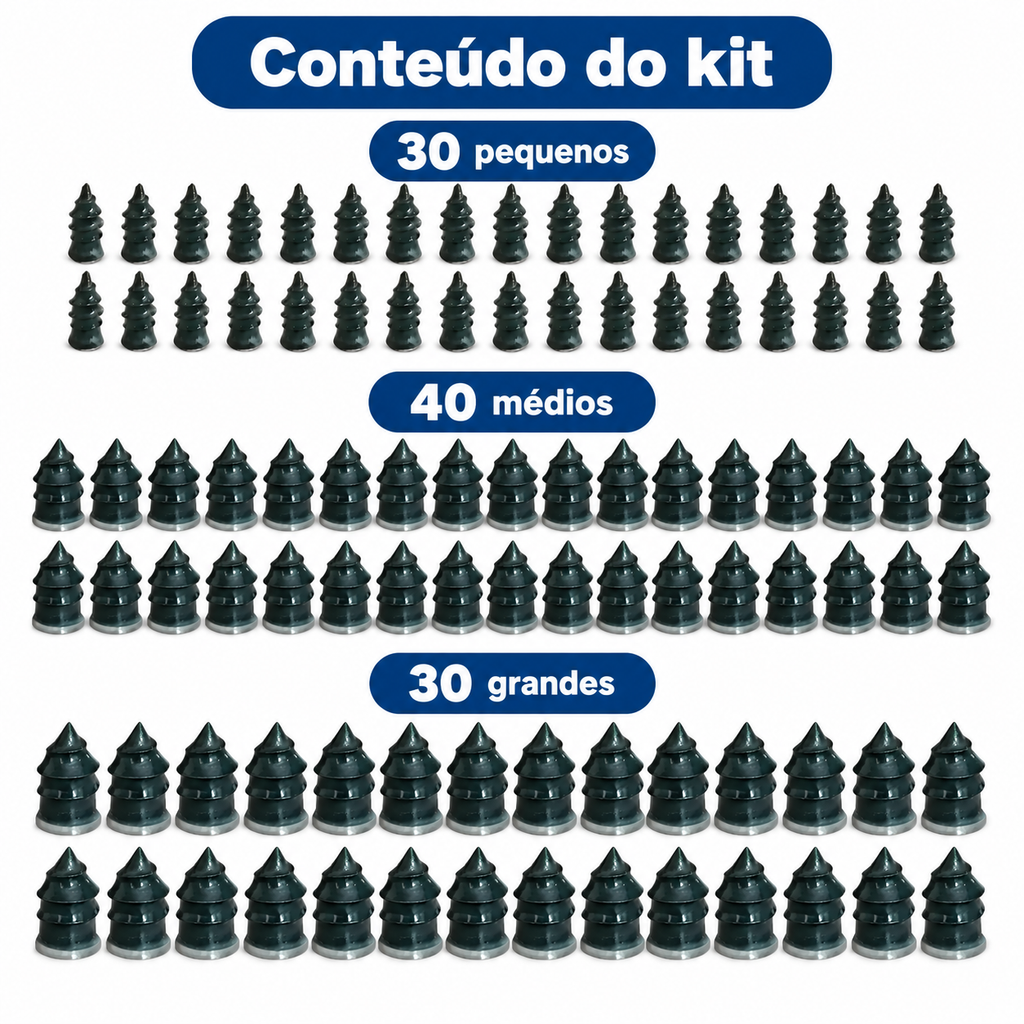 Kit 100 Pinos Parafuso Reparo Remendo Furo Pneus Carro Moto