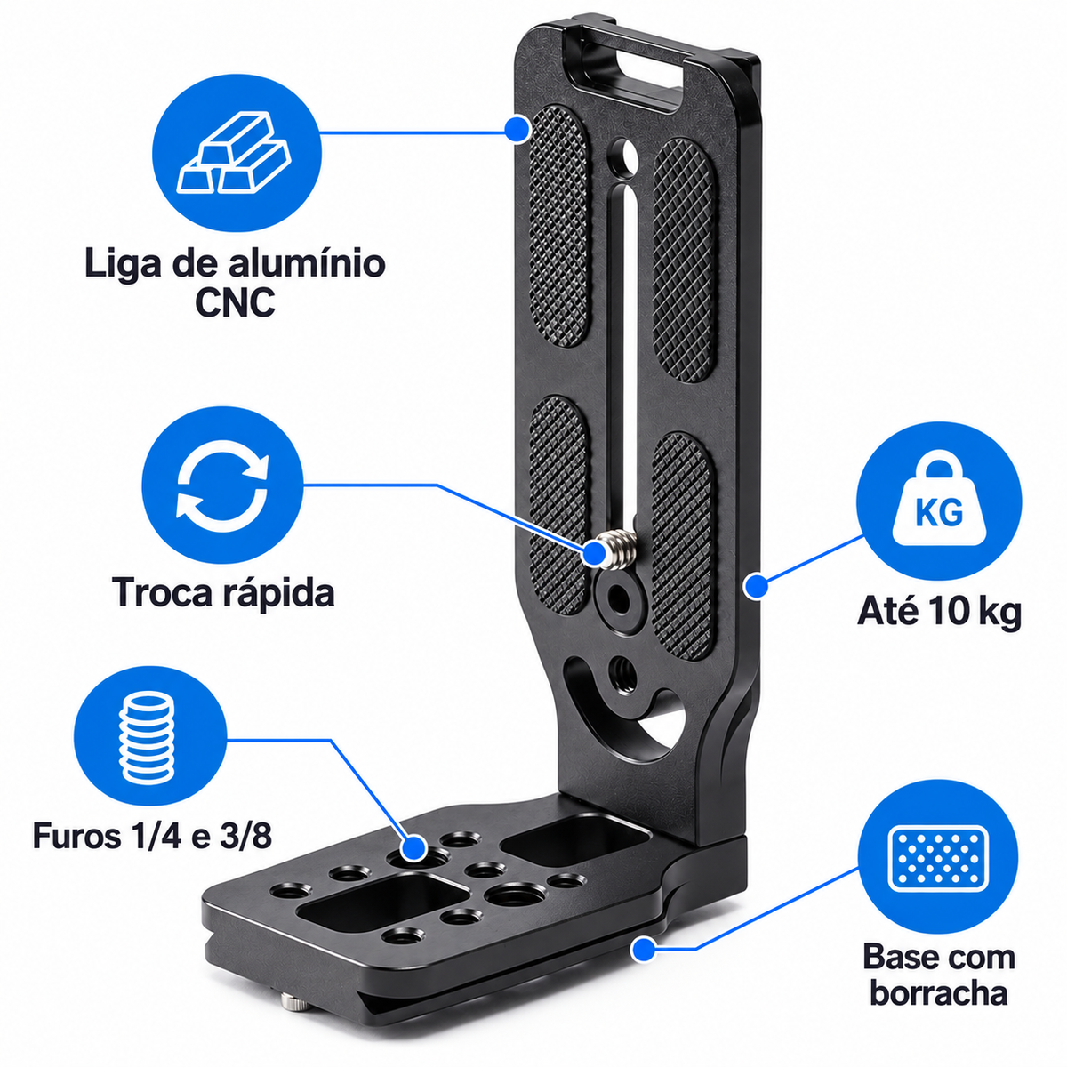 Plate Tripé Gimbal P/ Câmera Na Vertical L Suporte Alumínio