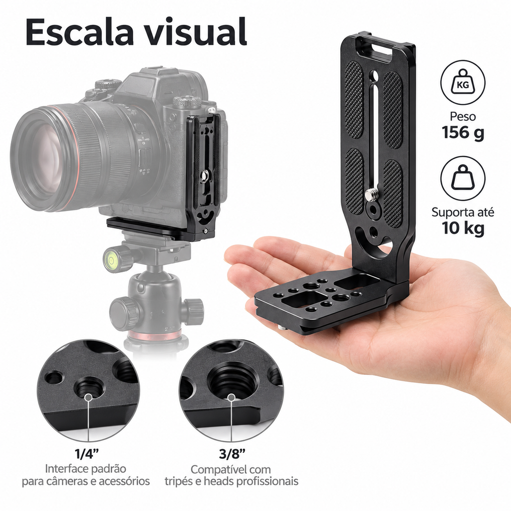 Plate Tripé Gimbal P/ Câmera Na Vertical L Suporte Alumínio