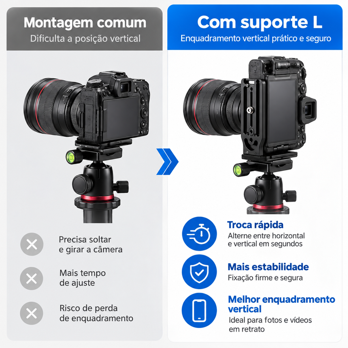 Plate Tripé Gimbal P/ Câmera Na Vertical L Suporte Alumínio