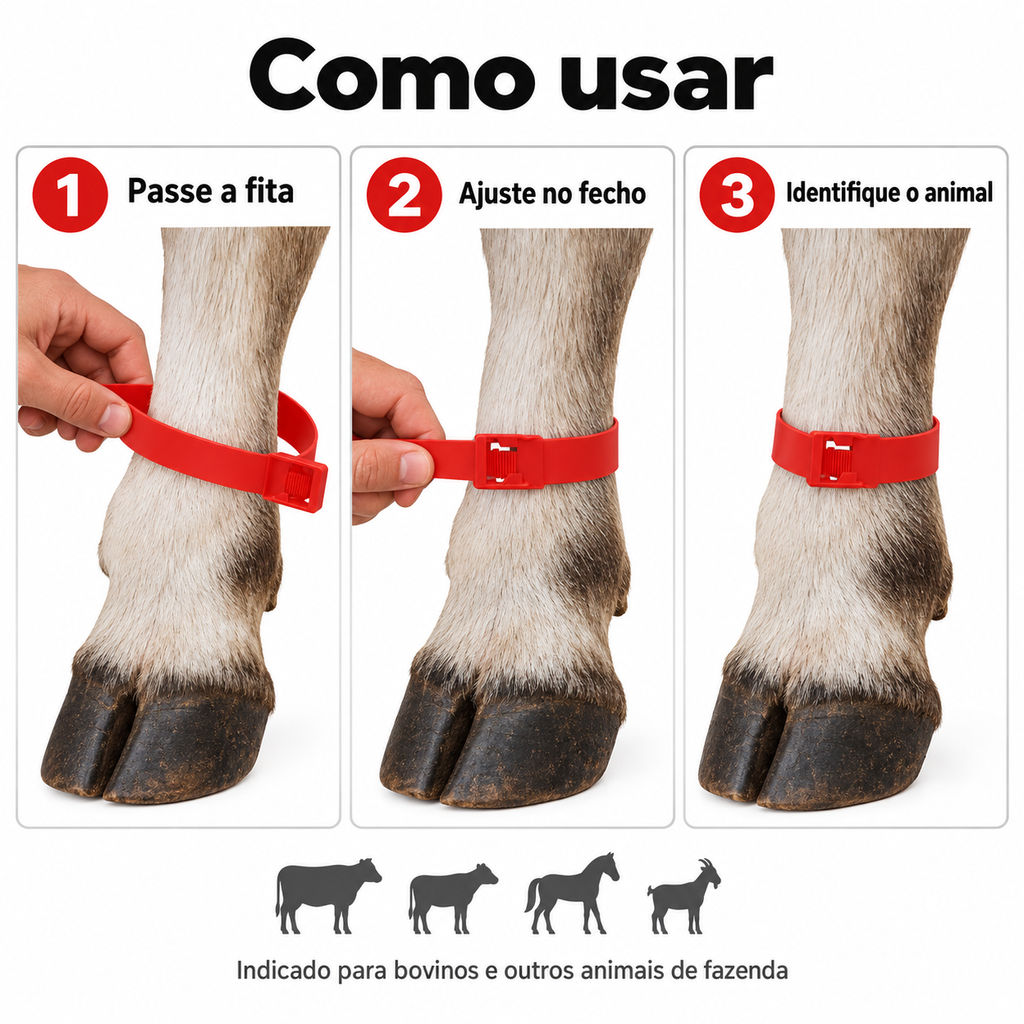Kit 10un Fita Plástica Pernas Bovinos 36cm Identificação Gado