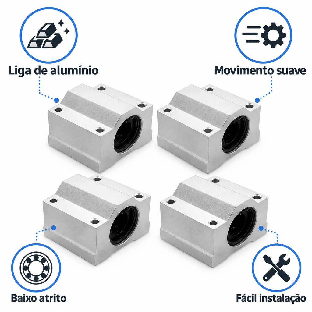 Kit 4 Pillow Block Com Rolamento Linear 12mm Eixo Sc12uu