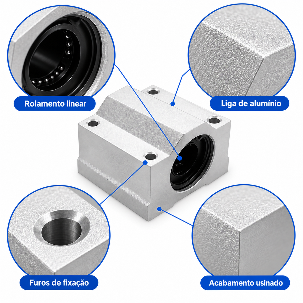 Kit 4 Pillow Block Com Rolamento Linear 12mm Eixo Sc12uu