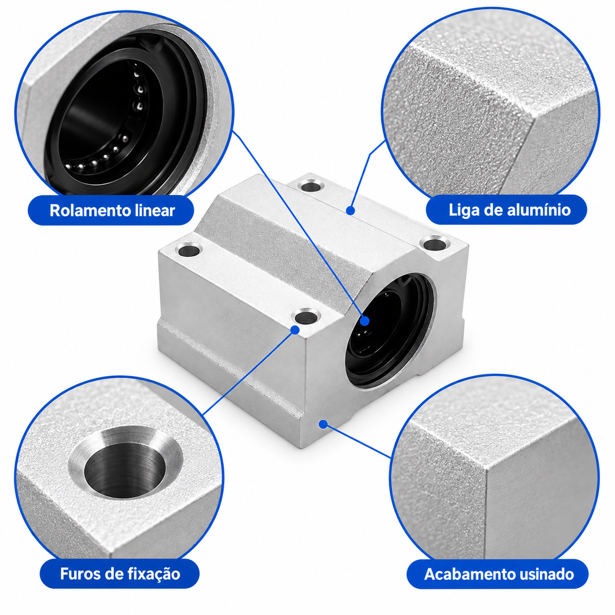 Kit 4 Pillow Block Com Rolamento Linear 12mm Eixo Sc12uu